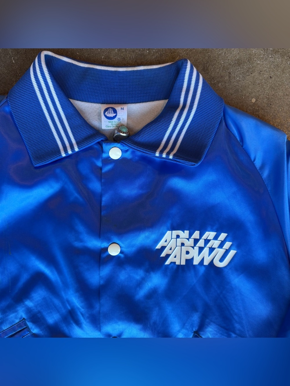 1980s American Postal Workers Union Satin High Waisted Jacket Retro Font Medium